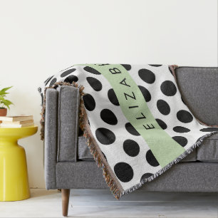 Zwart-witte pooldots, gedopt, Jouw naam Deken