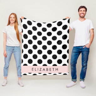 Zwart-witte pooldots, gedopt, Jouw naam Fleece Deken