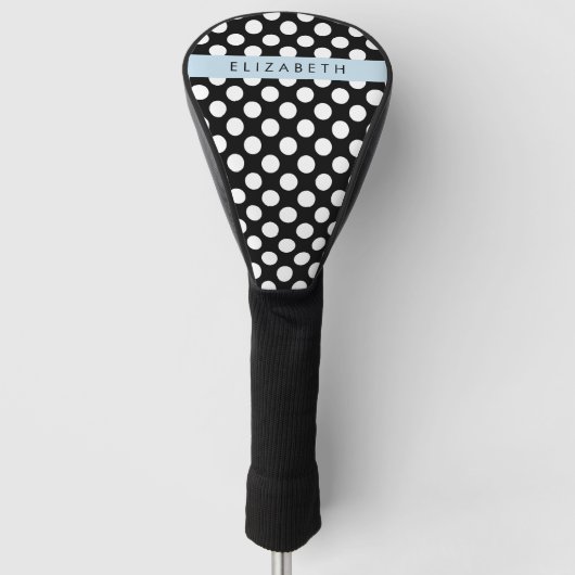 Zwart-witte pooldots, gedopt, Jouw naam Golfheadcover (Voorkant)