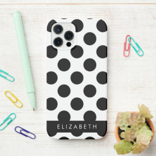 Zwart-witte pooldots, gedopt, Jouw naam iPhone 12 Pro Hoesje