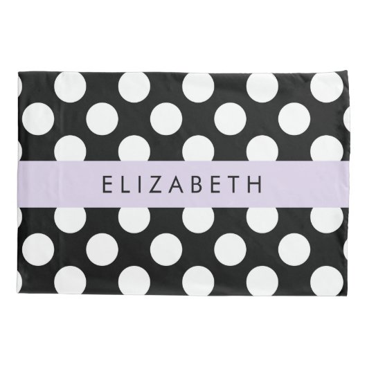 Zwart-witte pooldots, gedopt, Jouw naam Kussensloop (Achterkant)