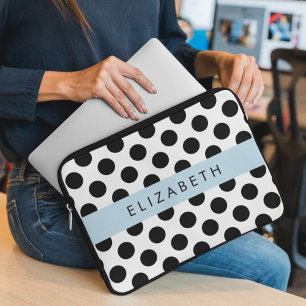 Zwart-witte pooldots, gedopt, Jouw naam Laptop Sleeve