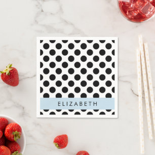 Zwart-witte pooldots, gedopt, Jouw naam Servet