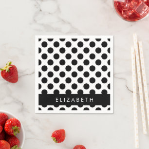 Zwart-witte pooldots, gedopt, Jouw naam Servet