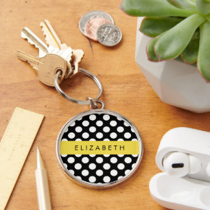 Zwart-witte pooldots, gedopt, Jouw naam Sleutelhanger