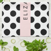 Zwart-witte pooldots, gedopt, Jouw naam Theedoek (Gevouwen)