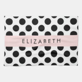 Zwart-witte pooldots, gedopt, Jouw naam Theedoek (Horizontaal)