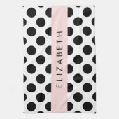 Zwart-witte pooldots, gedopt, Jouw naam Theedoek (Verticaal)