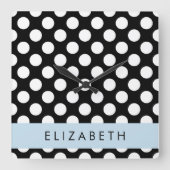 Zwart-witte pooldots, gedopt, Jouw naam Vierkante Klok (Voorkant)