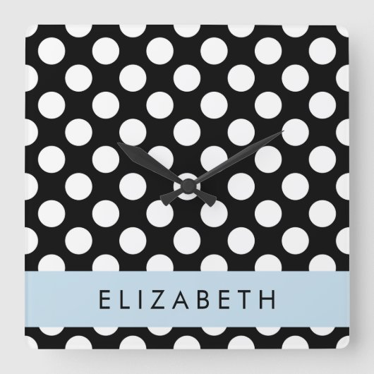 Zwart-witte pooldots, gedopt, Jouw naam Vierkante Klok (Voorkant)