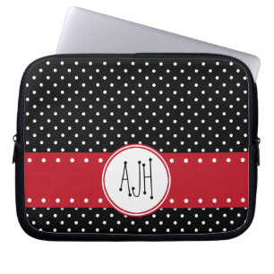 Zwart-witte pooldots, gedopt, monogram laptop sleeve