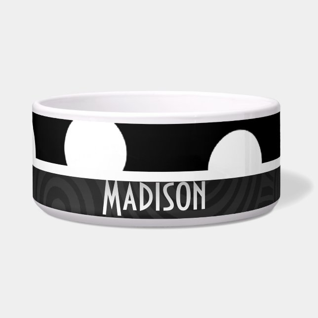 Zwart-witte pooldots voerbakje (Voorkant)