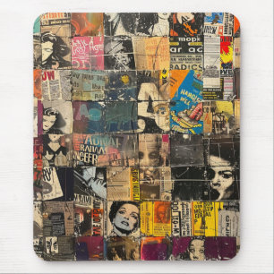 Zwart Witte Punk Rock Strip Collage Raster Muismat