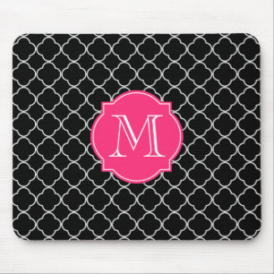 Zwart-witte quatrefolie met monogram muismat