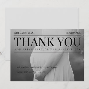 Zwart Witte Redactionele Baby Shower Dank Je Bedankkaart