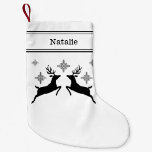 Zwart-Witte Rendieren Met Sneeuwvlokken Kerstmis Kleine Kerstsok