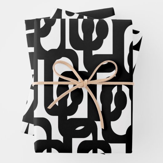 Zwart-witte Retro Mod Patronen Inpakpapier Vel (In situ)