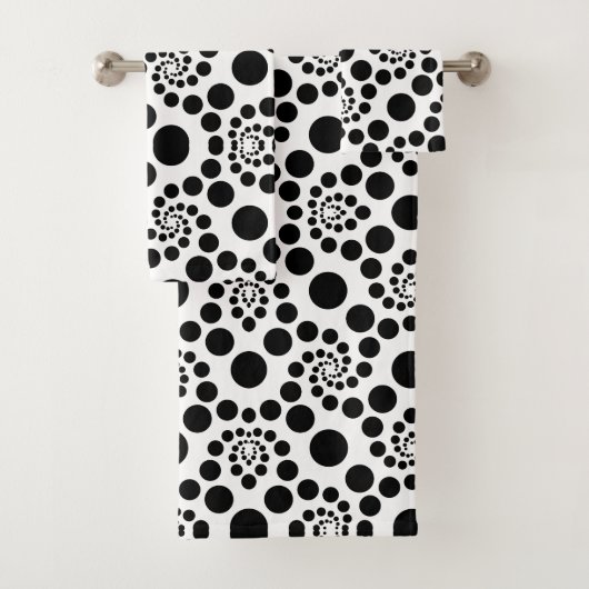 Zwart-witte Retro Polka Dots Bad Handdoek (Insitu)