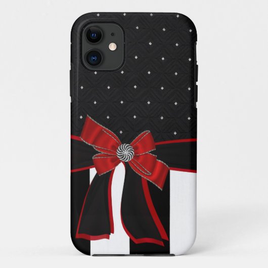 Zwart-witte Rhinestone en Bow Iphone draagtas Case-Mate iPhone Case (Achterkant)