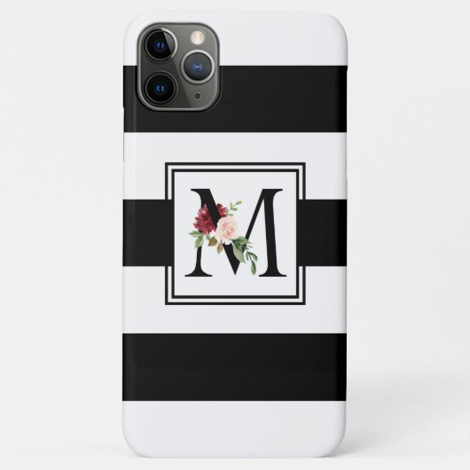Zwart-witte ringbandstrips Monogram Initiaal M Case-Mate iPhone Case (Achterkant)