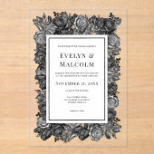 Zwart-witte roses Gothic Wedding Acryl Uitnodigingen (Voorkant)
