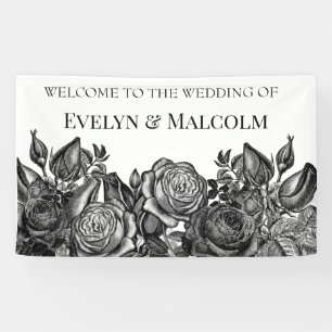 Zwart-witte roses Gothic Wedding Spandoek