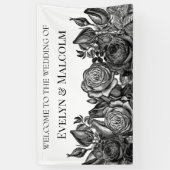 Zwart-witte roses Gothic Wedding Spandoek (Verticaal)