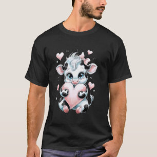 Zwart & Witte Roze Coquette Strik Koe Houdt Hart T-shirt