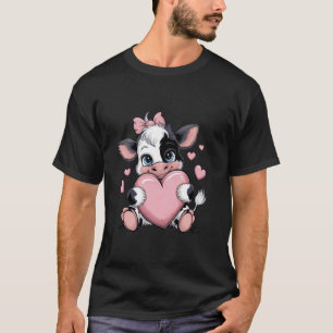 Zwart & Witte Roze Coquette Strik Koe met Hart T-shirt