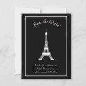 Zwart-witte roze Franse eiffeltoren sparen de datu Magnetische Uitnodiging (Voorkant)