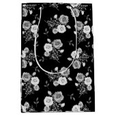 Zwart & witte rozen bruiloft geschenk tas medium cadeauzakje (Voorkant)