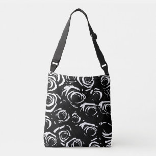 Zwart-witte rozen crossbody tas