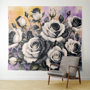 Zwart-witte rozen geometrische waterverf stijl wandkleed