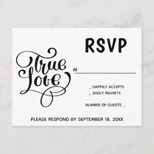 Zwart & Witte RSVP Typografie Liefde Trouwfeest Uitnodiging Briefkaart