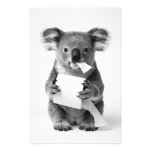 Zwart Witte Schattige Koala met Toiletpapier Foto Afdruk