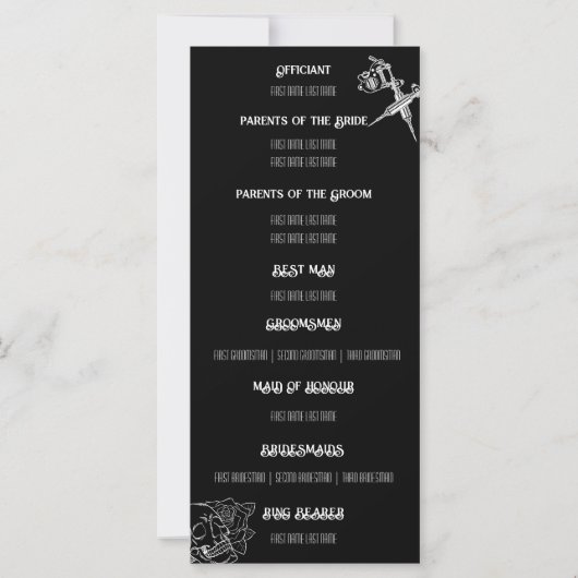 Zwart-witte schedel Tattoo bruiloft programma (Achterkant)