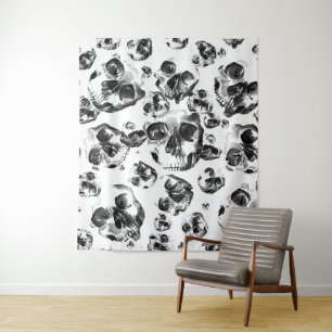 Zwart & Witte Schedels Skelet Schedel Kunstpatroon Wandkleed