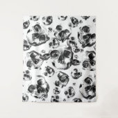 Zwart & Witte Schedels Skelet Schedel Kunstpatroon Wandkleed (Voorkant)