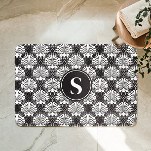 Zwart-Witte Schelp Kust Monogram Badmat