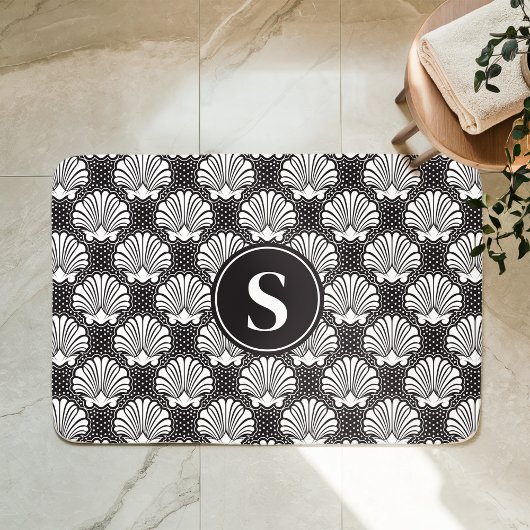 Zwart-Witte Schelp Kust Monogram Badmat