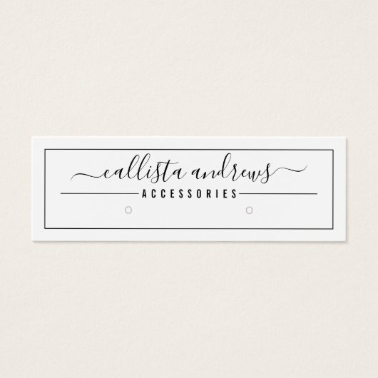 Zwart witte Script Border Earring Display Kaart (Voorkant)