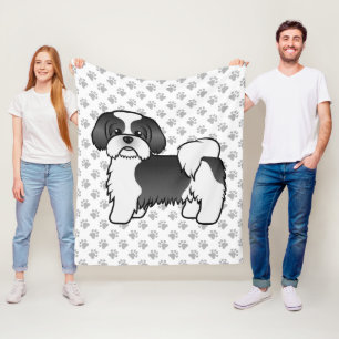 Zwart-witte Shih Tzu Schattige Cartoon Hond Fleece Deken