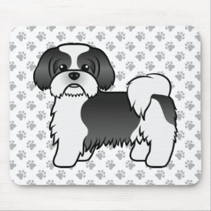 Zwart-witte Shih Tzu Schattige Cartoon Hond Muismat