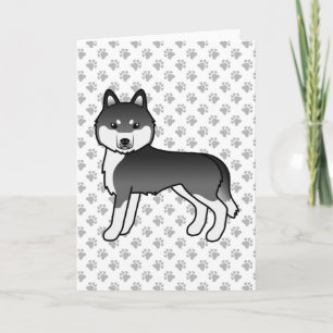 Zwart-witte Siberische Husky Schattige Cartoon Hon Kaart