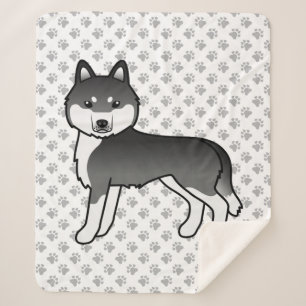 Zwart-witte Siberische Husky Schattige Cartoon Hon Sherpa Deken