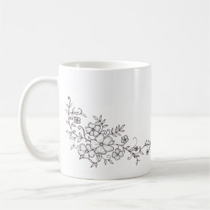 Zwart-witte sierbloem koffiemok