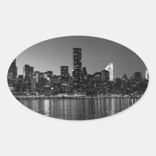Zwart Witte Silhouet van Wolkenkrabbers in New Yor Ovale Sticker
