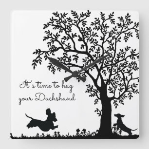 Zwart-witte Silhouette Dachshund-wandklok Vierkante Klok