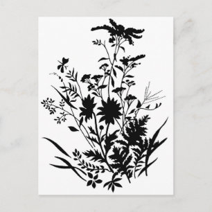 Zwart-witte Silhouette Floral...briefkaart Briefkaart
