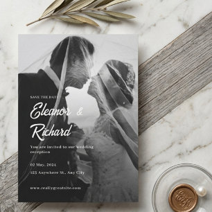 Zwart Witte Sluier Foto Romantische Save the Date Kaart
